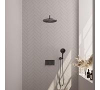 Brauer Gunmetal Edition douche thermostatique à effet pluie avec bouton-poussoir dissimulé 58 30cm pommeau de douche bras mural courbe 3 positions douche à main flexible de douche raccord mural coude