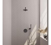 BRAUER Gunmetal Edition douche thermostatique encastrée - 3 voies - rond - ensemble 73 - douche principale de 20 cm - bras mural droit - douchette à main - flexible de douche - coude mural - gunmetal