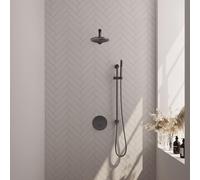 BRAUER Gunmetal Edition douche thermostatique encastrée - 3 voies - rond - ensemble 85 - douche principale de 20 cm - bras mural droit - douchette à main - flexible de douche - barre de douche intégré