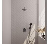 BRAUER Gunmetal Edition douche thermostatique encastrée - 3 voies - rond - set 81 - douche principale de 20 cm - bras mural courbé - douchette à main 3 positions - flexible de douche - coude mural - g