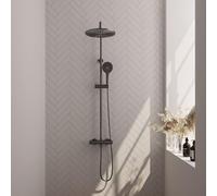 Brauer Gunmetal Edition Ensemble de douche pluie à poser - douche principale 30 cm - glissière - douchette ronde 3 positions - boutons lisses - PVD - gunmetal brossé 5-GM-242