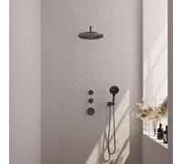 Brauer Gunmetal Edition Ensemble de douche pluie encastré - douche principale 30cm - bras mural - avec partie encastrable - boutons lisses - douchette ronde 1 fonction - PVD - gunmetal brossé 5-GM-077