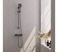 Brauer Gunmetal Edition Robinet de douche encastré - barre de douche - 1 fonction - 2 boutons lisses - douchette ronde 3 positions - PVD - gunmetal brossé 5-GM-236