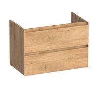 BRAUER Inspire Ensemble de meuble salle de bain - 80x46x59cm - 2 tiroirs - sans poignée - fermeture douce - avec plan - vasque en céramique - ronde - blanc brillant - chêne forestier SW1200723/SW37208