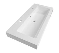 BRAUER Solar Thick lavabo 100x46x10cm - 1 lavabo - 2 trous de robinet - marbre minéral - blanc satiné WT-SOT1002ZW