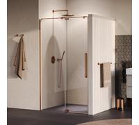 BRAUER Stellar Porte de niche - 2 parties - 100x200cm - porte pivotante - traitement anticalcaire - réversible - verre transparent - cuivre brossé PVD GS-SRN1H100200GK