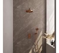 BRAUER Stripe Douche de pluie encastrée thermostatique - 3 voies - rectangulaire - pomme de douche 25 cm - bras mural droit - douchette 3 jets - flexible de douche - coude de sortie mural - cuivre bro