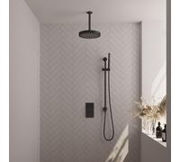 BRAUER Stripe Douche de pluie thermostatique encastrée - 3 voies - rectangulaire - SET 21 - pomme de douche 25cm - bras plafond - douchette à main - flexible de douche - barre coulissante intégrée - n