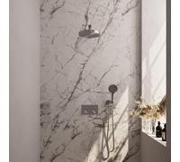 BRAUER Stripe Douche de pluie thermostatique encastrée - boutons-poussoirs - pomme de douche 25cm - bras mural droit - douchette 3 positions - flexible de douche - coude mural - couleur inox brossé PV