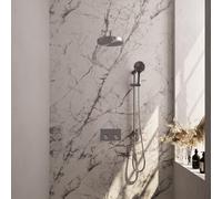 BRAUER Stripe Douche de pluie thermostatique encastrée - boutons-poussoirs - SET 35 - pomme de douche 25cm - bras mural courbé - douchette 3 positions - flexible de douche - barre coulissante intégrée