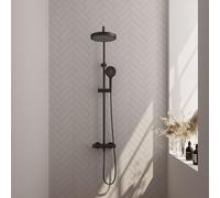 BRAUER Stripe Douche de tête thermostatique en applique - SET 02 - Douche de tête 25cm - Douchette à main 3 positions - Flexible de douche - noir mat 5-S-349