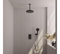 BRAUER Stripe Douche de tête thermostatique encastrable - 3 voies - rectangulaire - SET 18 - pomme de douche 25cm - bras de plafond - douchette 3 positions - flexible de douche - coude mural - noir ma
