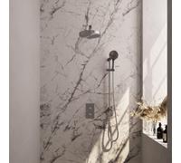 BRAUER Stripe Douche de tête thermostatique encastrable - 3 voies - rectangulaire - SET 22 - pomme de douche 25 cm - bras mural droit - douchette 3 positions - flexible de douche - barre coulissante i