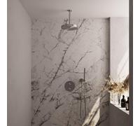 BRAUER Stripe Douche de tête thermostatique encastrable - 3 voies - ronde - SET 39 - pomme de douche 25cm - bras plafond - douchette à main barre - flexible de douche - coude mural - couleur inox bros