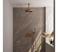 BRAUER Stripe Douche de tête thermostatique encastrable - boutons-poussoirs - SET 27 - pomme de douche 25cm - bras plafond - douchette à main barre - flexible de douche - coude mural - cuivre brossé P