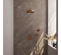 BRAUER Stripe Douche de tête thermostatique encastrée - 3 voies - rectangulaire - pomme de douche 25cm - bras mural courbé - douchette 3 positions - flexible de douche - coude mural - cuivre brossé PV