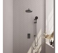 BRAUER Stripe Douche de tête thermostatique encastrée - 3 voies - rectangulaire - SET 23 - pomme de douche 25cm - bras mural courbé - douchette 3 positions - flexible de douche - barre coulissante int