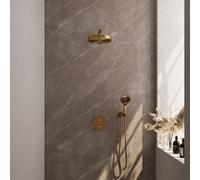 BRAUER Stripe Douche de tête thermostatique encastrée - 3 voies - ronde - SET 40 - pomme de douche 25 cm - bras mural droit - douchette 3 positions - flexible de douche - coude mural - PVD doré brossé