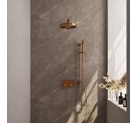 BRAUER Stripe Douche de tête thermostatique encastrée - boutons-poussoirs - pomme de douche 25cm - bras mural droit - douchette à main avec barre coulissante intégrée - flexible de douche - cuivre bro