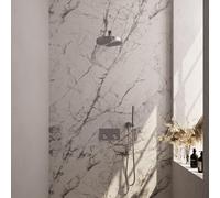 BRAUER Stripe Douche de tête thermostatique encastrée - boutons-poussoirs - pomme de douche 25cm - bras mural droit - douchette à main barre - flexible de douche - coude mural - couleur inox brossé PV