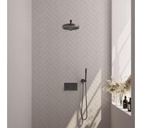 BRAUER Stripe Douche de tête thermostatique encastrée - boutons-poussoirs - SET 25 - pomme de douche 25 cm - bras mural droit - douchette à main sur barre - flexible de douche - coude mural - gunmetal