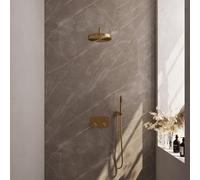 BRAUER Stripe Douche de tête thermostatique encastrée - boutons-poussoirs - SET 26 - pomme de douche 25cm - bras mural courbé - douchette à main sur barre - flexible de douche - coude mural - or bross