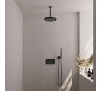 BRAUER Stripe Douche de tête thermostatique encastrée - boutons-poussoirs - SET 27 - pomme de douche 25cm - bras plafond - douchette à main barre - flexible de douche - coude mural - noir mat 5-S-417