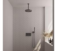 BRAUER Stripe Douche de tête thermostatique encastrée - boutons-poussoirs - SET 27 - pomme de douche 25cm - bras plafond - douchette à main barre - flexible de douche - coude mural - gunmetal brossé P