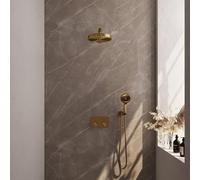 BRAUER Stripe Douche de tête thermostatique encastrée - boutons-poussoirs - SET 28 - pomme de douche 25cm - bras mural droit - douchette 3 positions - flexible de douche - coude mural - PVD doré bross
