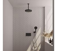 BRAUER Stripe Douche de tête thermostatique encastrée - boutons-poussoirs - SET 30 - pomme de douche 25cm - bras plafond - douchette 3 positions - flexible de douche - coude mural - noir mat 5-S-423