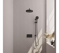 BRAUER Stripe Douche de tête thermostatique encastrée - boutons-poussoirs - SET 35 - pomme de douche 25cm - bras mural courbé - douchette 3 positions - flexible de douche - barre coulissante intégrée 