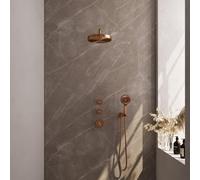 BRAUER Stripe Douche de tête thermostatique encastrée - SET 05 - pomme de douche 25cm - bras mural courbé - douchette 3 positions - flexible de douche - coude mural - cuivre brossé PVD 5-GK-373