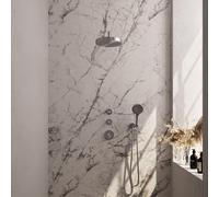 BRAUER Stripe Douche de tête thermostatique encastrée - SET 05 - pomme de douche 25cm - bras mural courbé - douchette 3 positions - flexible de douche - coude mural - couleur inox brossé PVD 5-NG-373