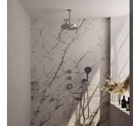 BRAUER Stripe Douche de tête thermostatique encastrée - SET 06 - pomme de douche 25cm - bras plafond - douchette 3 positions - flexible de douche - coude mural - finition PVD brossée couleur inox 5-NG