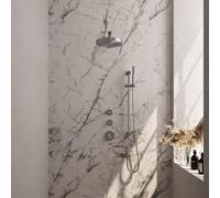 BRAUER Stripe Douche de tête thermostatique encastrée - SET 07 - pomme de douche 25cm - bras mural droit - douchette à main barre - flexible de douche - barre coulissante intégrée - couleur inox bross