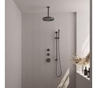 BRAUER Stripe Douche de tête thermostatique encastrée - SET 09 - pomme de douche 25cm - bras plafond - douchette à main avec barre coulissante intégrée - flexible de douche - gunmetal brossé PVD 5-GM-