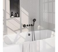 BRAUER Stripe Mitigeur thermostatique bain - SET 02 - encastré - combinaison remplissage baignoire - douchette 3 positions - flexible de douche - coude mural - gunmetal brossé PVD 5-GM-360