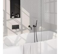 BRAUER Stripe Mitigeur thermostatique de baignoire - boutons-poussoirs - SET 03 - encastré - bec - douchette à main - flexible de douche - coude mural - noir mat 5-S-363