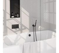 BRAUER Stripe Mitigeur thermostatique de baignoire - boutons-poussoirs - SET 03 - encastré - combinaison de remplissage de baignoire - douchette à main barre - flexible de douche - coude mural - noir