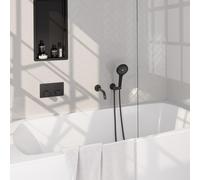 BRAUER Stripe Mitigeur thermostatique de baignoire - boutons-poussoirs - SET 04 - encastré - bec - douchette 3 positions - flexible de douche - coude mural - noir mat 5-S-364