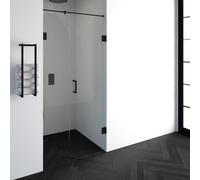 BRAUER Void porte de niche 2 parties verre transparent 100x200 réversible avec porte pivotante 60 contre le mur incl. traitement anticalcaire noir mat GS-VON2H6040200MZ