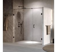 BRAUER Void Porte de niche - 2 pièces - 190x200cm - porte battante 70cm côté mur - revêtement verre - réversible - verre clair - noir mat GS-VON2H70120200MZ