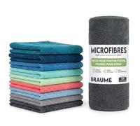 Braume Lot de 9 Chiffons Microfibre Anti-Microbiens (35x35 cm) - Lavette Microfibre Ménage, Torchon Cuisine, Vitre et Voiture - Chiffon Nettoyage Multi-Usages Ultra Absorbant