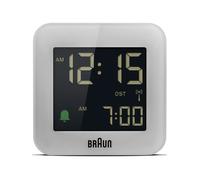 Braun Réveil de Voyage avec Projection numérique Radio-pilotée pour Les fuseaux horaires d'europe Centrale (DCF) avec Fonction Snooze, Taille compacte, bip d'alarme Crescendo, modèle BC08G-DCF Gris.