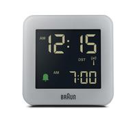 Réveil numérique Braun radio-piloté pour les fuseaux horaires d’Europe centrale (DCF) avec répétition (fonction Snooze), écran LCD, réglage rapide, bip de l’alarme en crescendo, modèle BC09G-DCF gris.