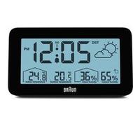 Braun Station météo numérique radio-pilotée Réveil pour l'heure normale d'Europe centrale (DCF) avec indicateurs de température et d'humidité, prévisions, alarme Crescendo en noir, modèle BC13BP-DCF.