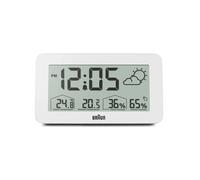 Braun Station météo numérique Réveil avec indicateur de température et d'humidité, prévisions météo, écran LCD, réglage Rapide, Alarme sonore Crescendo en Blanc, modèle BC13WP.