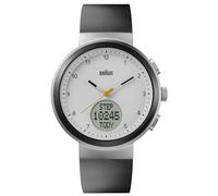 Braun BN0299PWHBKG Montre à quartz analogique avec affichage numérique avec calendrier et comptage des pas, bracelet en caoutchouc de silicone noir, boîtier en acier inoxydable de 45 mm, blanc, Sangle
