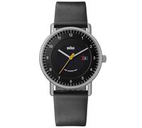 Braun BN0301BKSLBKG Montre à Quartz analogique à 3 Aiguilles pour Homme avec Affichage de la Date, Cadran Noir et Bracelet en Cuir Noir, boîtier en Acier Inoxydable de 40 mm, Argenté.