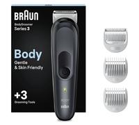 Braun Body Groomer 3, Outil de Manscaping pour homme avec technologie SkinShield, peigne sensible, humide et sec, 100% étanche, prise britannique à 2 broches, BG3350, noir/gris